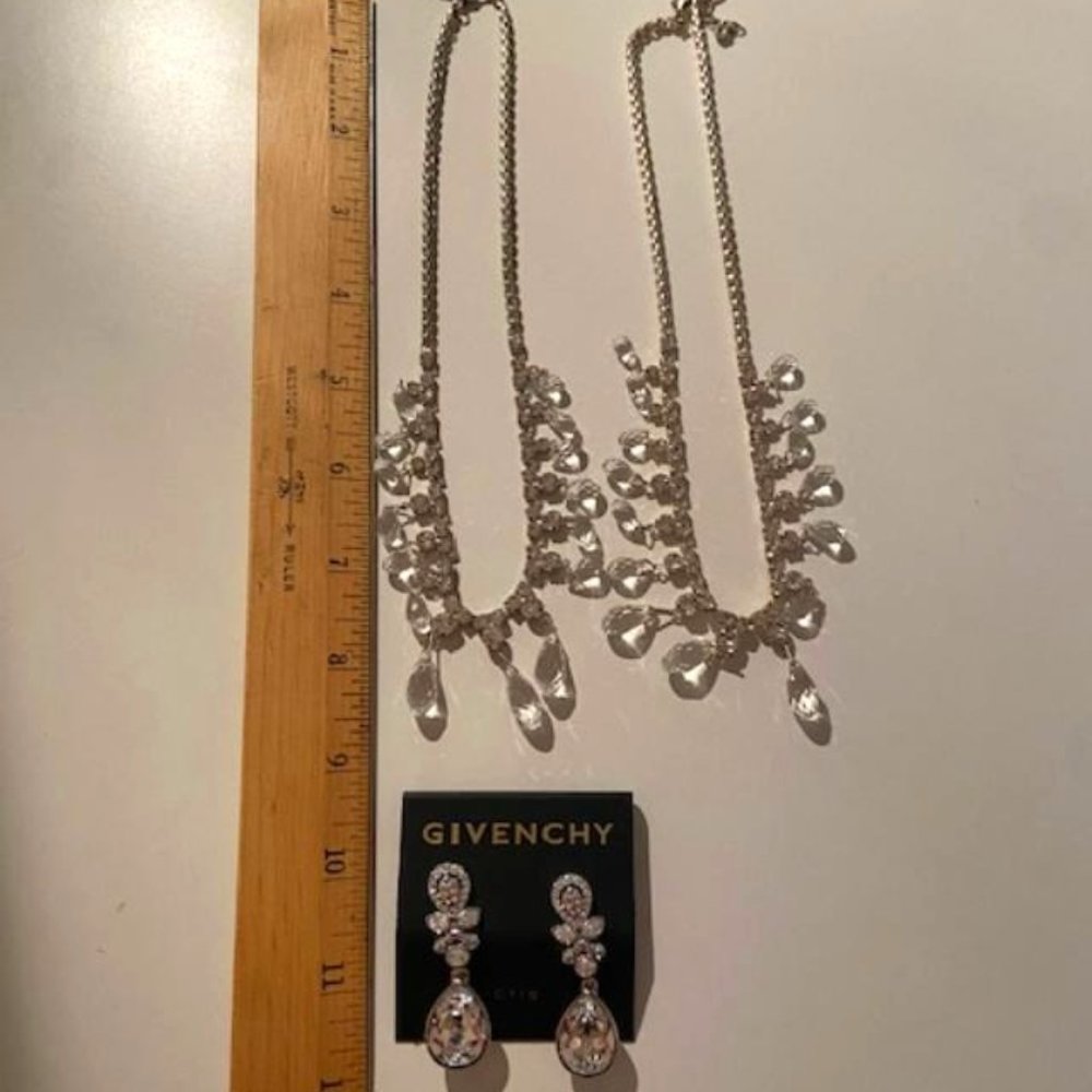 Givenchy clip earrings and 2 similar necklaces.